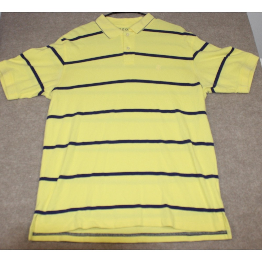 IZOD Jeans Mens Large Yellow Navy Blue Striped Cotton Pique Polo Shirt L